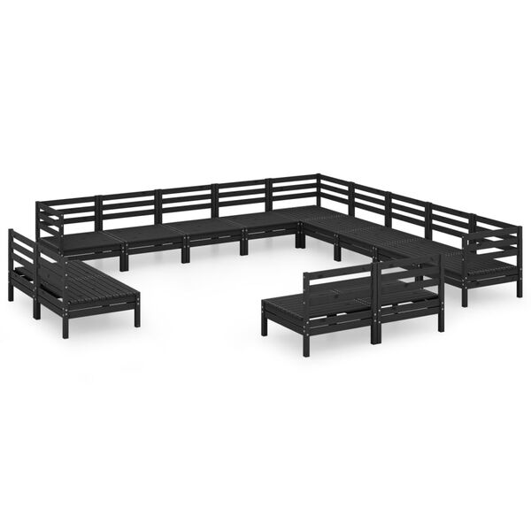 vidaXL Set mobilier de grădină, 13 piese, negru, lemn masiv de pin