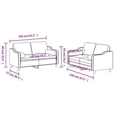 vidaXL Set de canapele cu perne, 2 piese, gri închis, material textil