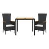vidaXL Set mobilier de grădină cu perne, 3 piese, negru, poliratan