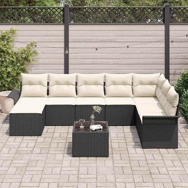 vidaXL Set de canapele pentru grădină cu pernă 9 pcs Maro Rattan poli