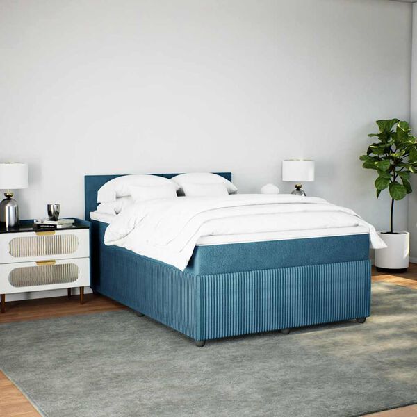 vidaXL Pat box spring cu saltea, albastru, 160x200 cm, catifea