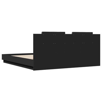 vidaXL Cadru de pat cu tăblie și lumini LED, negru, 180x200 cm