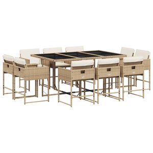 vidaXL Set mobilier de grădină cu perne, 11 piese, bej, poliratan