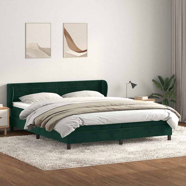 vidaXL Pat cu arcuri cu saltele verde &icirc;nchis 180x210 cm catifea