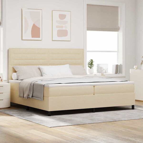 vidaXL Pat cu arcuri cu saltea cu headboard Crem 200 x 200 cm țesătură