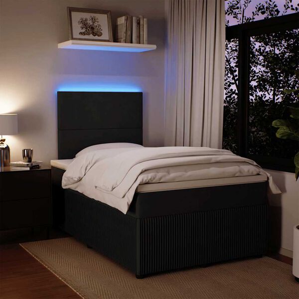 vidaXL Pat box spring cu saltea, negru, 120x200 cm, catifea