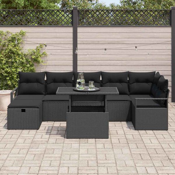vidaXL Set de canapele pentru grădină cu pernă 8 pcs Negru Rattan poli
