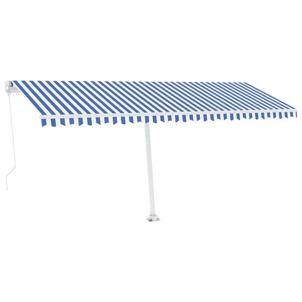 vidaXL Copertină retractabilă manual cu LED, albastru & alb 500x300 cm