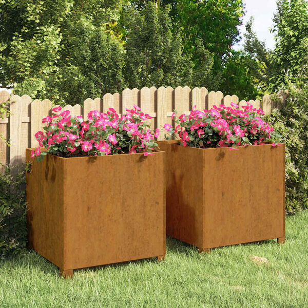 vidaXL Jardiniere cu picioare 2 buc. ruginiu 50x50x50 cm oțel corten