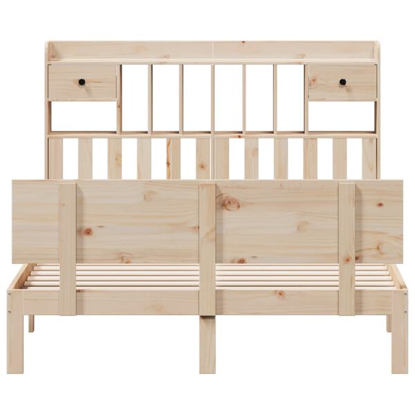 vidaXL Pat cu bibliotecă fără saltea, 140x200 cm, lemn masiv de pin