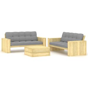 vidaXL Set mobilier de grădină cu perne, 3 piese, lemn de pin tratat