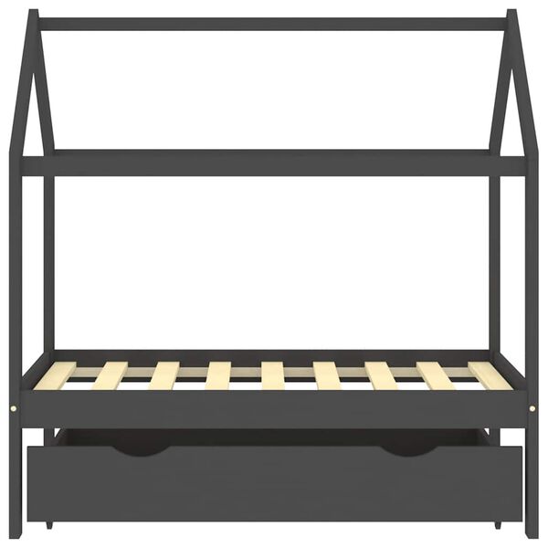 vidaXL Cadru pat copii cu sertar gri închis 70x140 cm lemn masiv pin