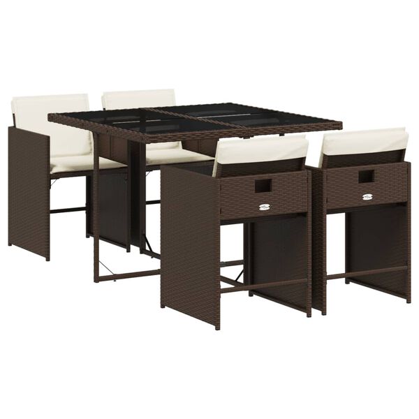 vidaXL Set mobilier de grădină, 5 piese, cu perne, maro, poliratan