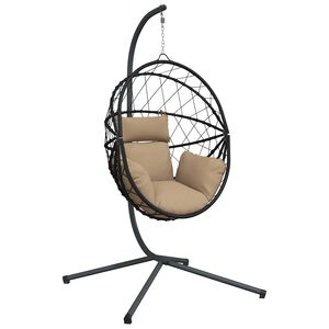 vidaXL Scaun suspendat tip ou, cu suport, taupe, ratan și oțel