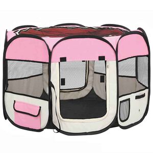 vidaXL Țarc joacă pliabil câini cu sac de transport roz 90x90x58 cm