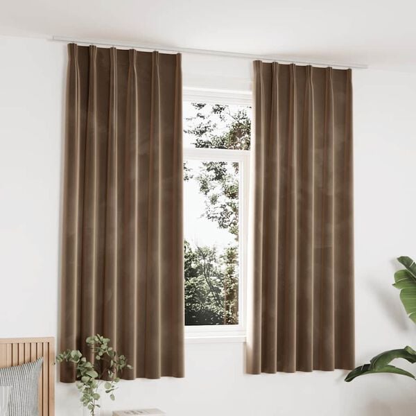 vidaXL Draperii opace, 2 buc., bej, 140x175 cm, catifea, cu c&acirc;rlige