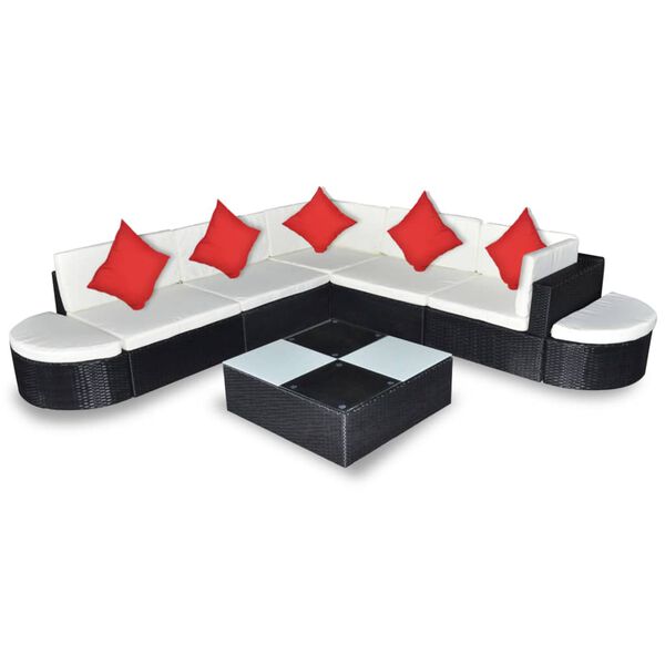 vidaXL Set mobilier de grădină cu perne, 8 piese, negru, poliratan