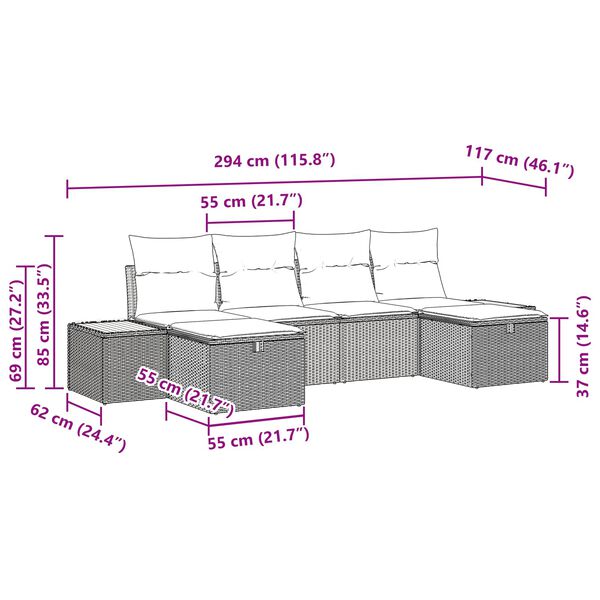 vidaXL Set de canapele pentru grădină 6 pcs Negru 55 x 62 x 69 cm