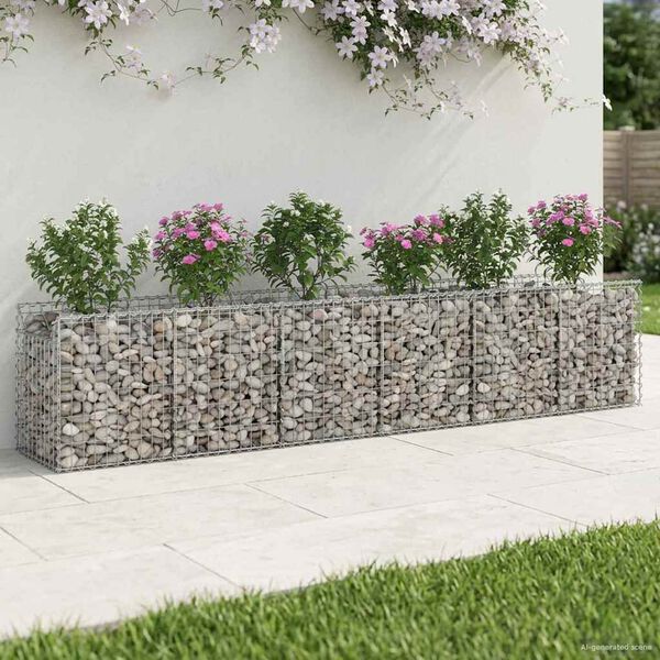 vidaXL Pat ridicat din gabion 2 pcs Argintiu 300 x 50 x 60 cm