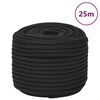 vidaXL Fr&acirc;nghie de barcă, negru complet, 12 mm, 25 m, polipropilenă