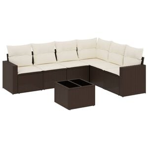 vidaXL Set canapele de grădină cu perne, 7 piese, maro, poliratan