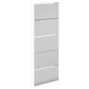 vidaXL Pantofar cu 5 niveluri și oglindă, alb, 63 x 17 x 169,5 cm