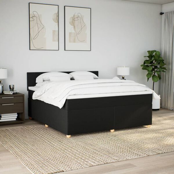 vidaXL Pat box spring cu saltea, negru, 180x200 cm, catifea
