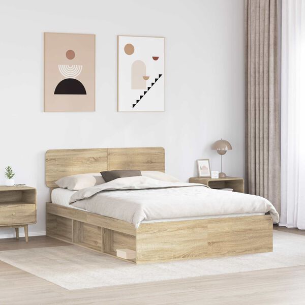 vidaXL Cadru de pat cu headboard Sonoma 160 x 200 cm Lemn de pin masiv