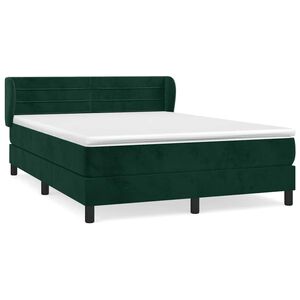vidaXL Pat box spring cu saltea, verde &icirc;nchis, 140x200 cm, catifea