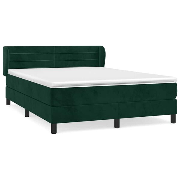 vidaXL Pat box spring cu saltea, verde &icirc;nchis, 140x200 cm, catifea