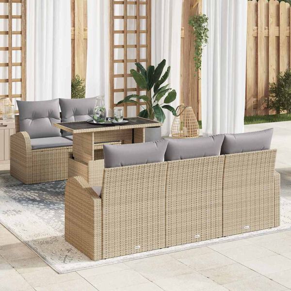 vidaXL Set de canapele pentru grădină cu pernă 6 pcs Bej Poli Rattan