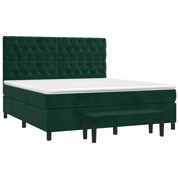 vidaXL Pat box spring cu saltea, verde &icirc;nchis, 160x200 cm, catifea