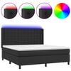 vidaXL Pat cu arcuri, saltea și LED, negru, 160x200cm, piele ecologică