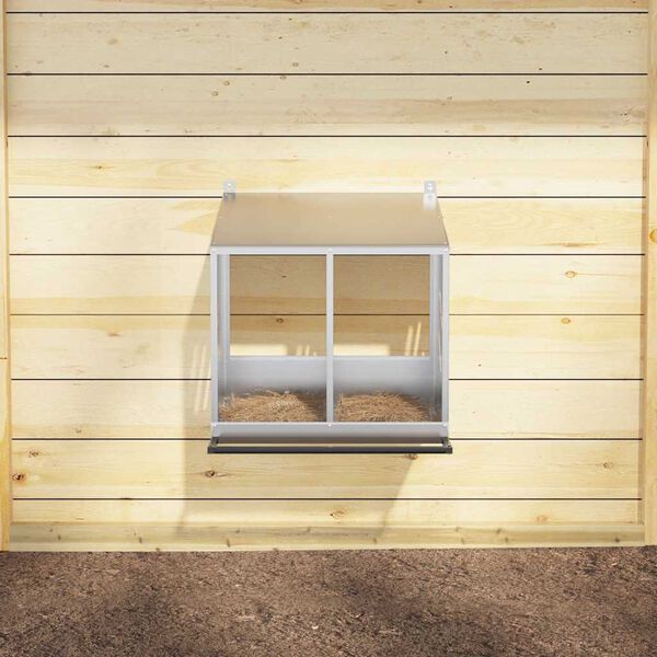 vidaXL Cutie pentru pui cu 2 compartimente, metal argintiu galvanizat