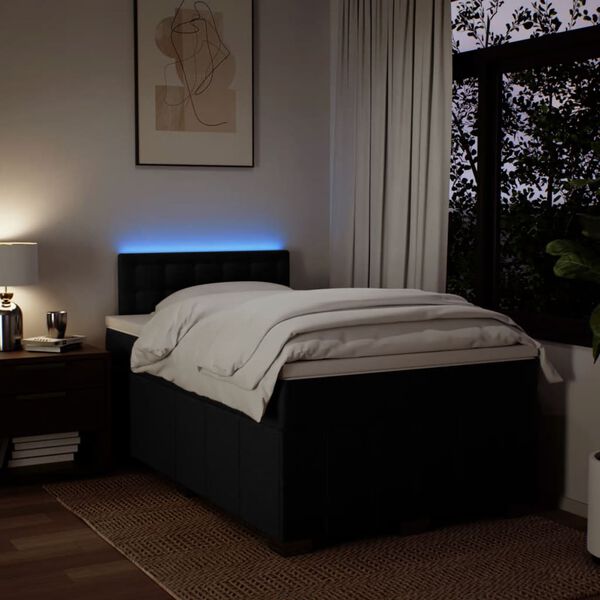 vidaXL Pat box spring cu saltea, negru, 120x190 cm, catifea