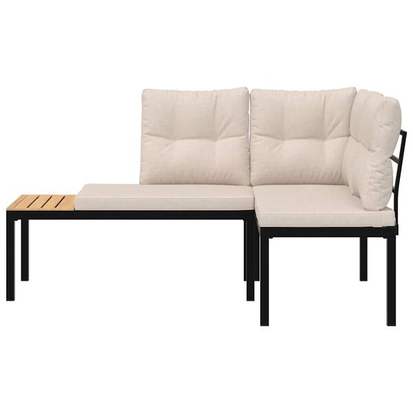 vidaXL Bănci de grădină cu perne 2 buc negru oțel vopsit electrostatic