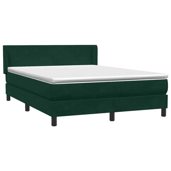vidaXL Pat box spring cu saltea, verde &icirc;nchis, 160x220 cm, catifea