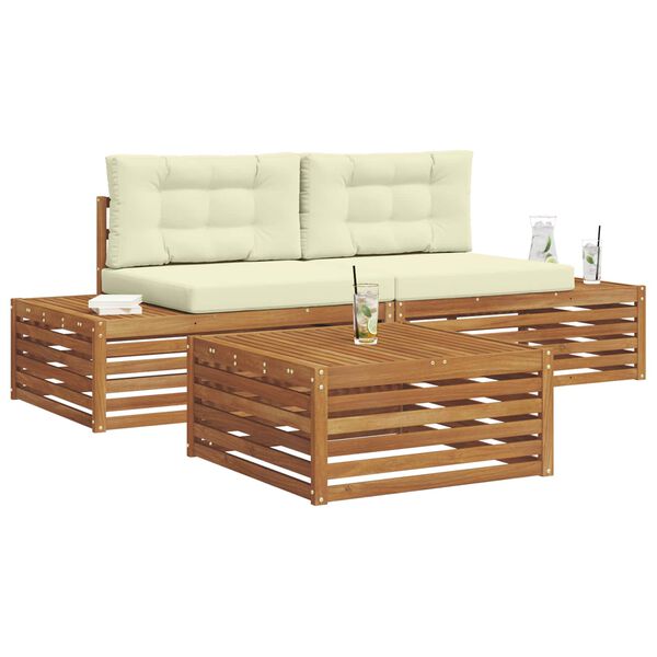 vidaXL Set de canapele de exterior cu pernă 3 Bucată Natural și Crem