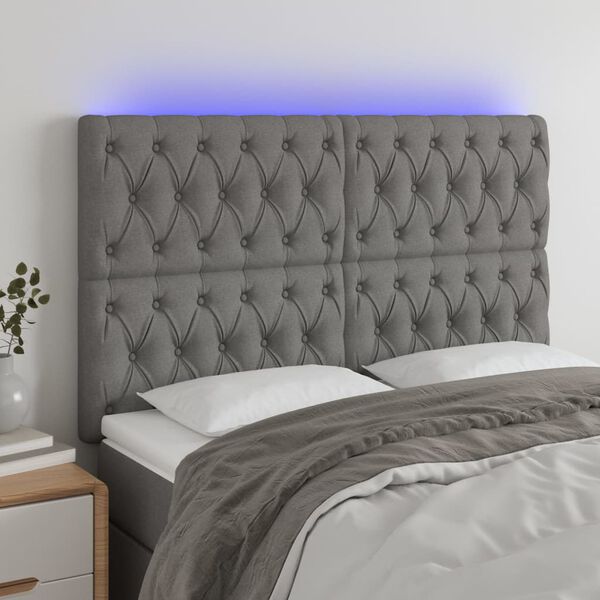 vidaXL Tăblie de pat cu LED, gri &icirc;nchis, 160x7x118/128 cm, textil