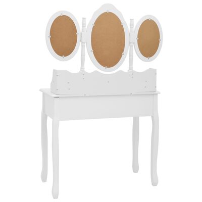 vidaXL Masă de toaletă cu taburet și oglindă triptic, alb