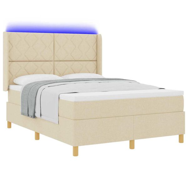 vidaXL Pat cu arcuri cu saltea cu headboard Crem 160 x 200 cm țesătură