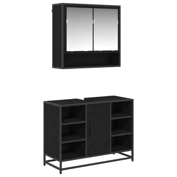 vidaXL Set de mobilier pentru baie 2 pcs Stejar Negru Lemn compozit