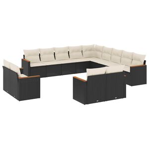 vidaXL Set mobilier de grădină cu perne, 13 piese, negru, poliratan