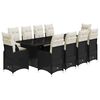 vidaXL Set bistro de grădină, 11 piese, cu perne, negru, poliratan