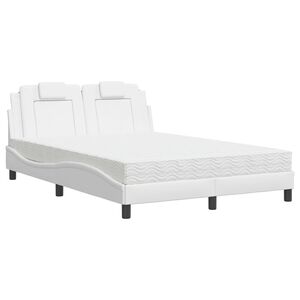 vidaXL Pat, Viana, cu saltea, alb, 140x190 cm, piele ecologică