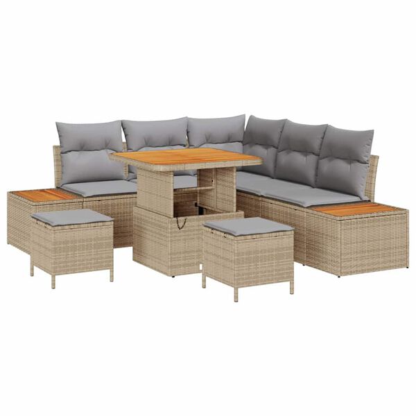 vidaXL Set de canapele pentru grădină cu pernă 8 pcs Bej Rattan poli