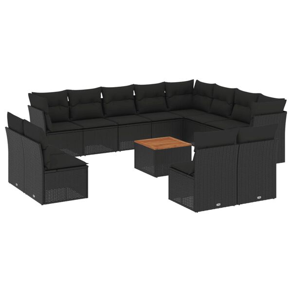 vidaXL Set mobilier de grădină cu perne, 13 piese, negru, poliratan
