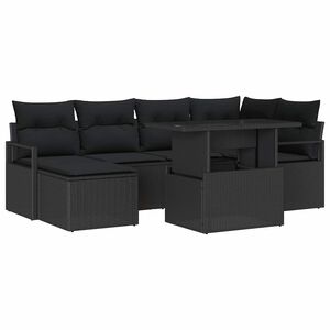 vidaXL Set de canapele pentru grădină cu pernă 7 pcs Negru