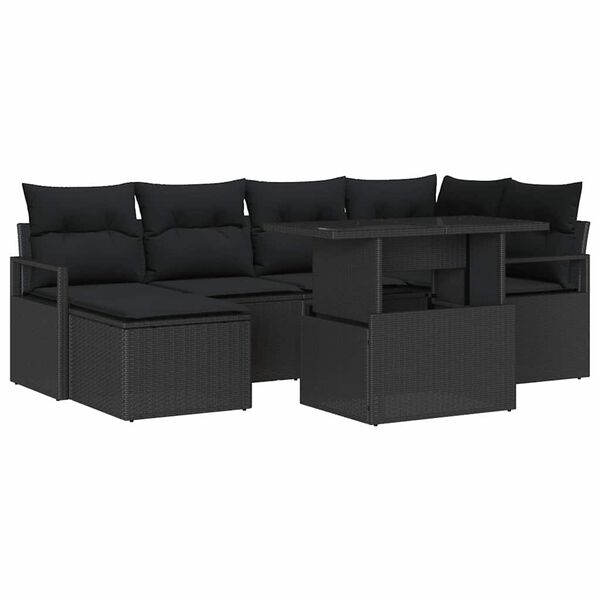 vidaXL Set de canapele pentru grădină cu pernă 7 pcs Negru