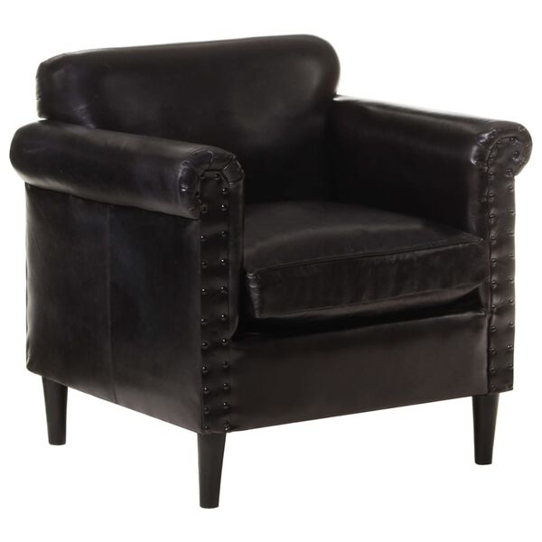 vidaXL Fotoliu, negru, piele naturală